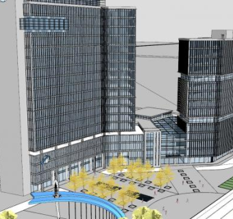 景观雕塑和办公楼建筑SU模型下载_sketchup草图大师SKP模型