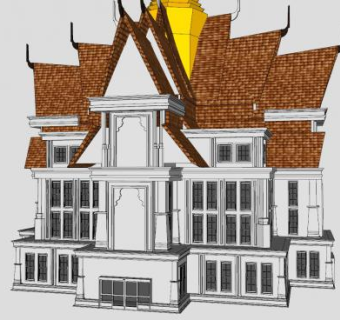 东南亚风格佛堂泰式建筑SU模型下载_sketchup草图大师SKP模型