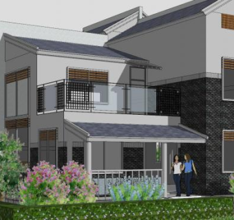 花园式小别墅三层建筑SU模型下载_sketchup草图大师SKP模型