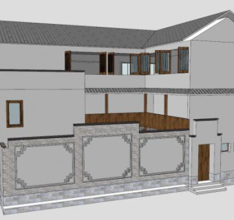 特色照壁中式合院住宅SU模型下载_sketchup草图大师SKP模型