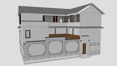 特色照壁中式合院住宅SU模型下载_sketchup草图大师SKP模型