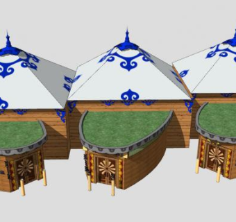 特色木制蒙古包贩卖亭SU模型下载_sketchup草图大师SKP模型