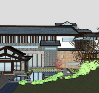日式风格会所建筑SU模型下载_sketchup草图大师SKP模型
