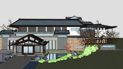 日式风格会所建筑SU模型下载_sketchup草图大师SKP模型