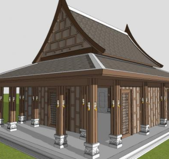东南亚风格亭子房屋SU模型下载_sketchup草图大师SKP模型