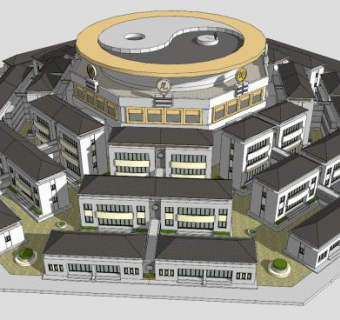新中式太极别墅建筑SU模型下载_sketchup草图大师SKP模型