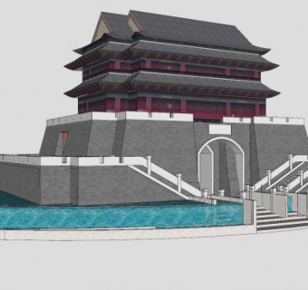 古建城门城楼建筑SU模型下载_sketchup草图大师SKP模型