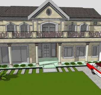 欧式豪华别墅住宅建筑SU模型下载_sketchup草图大师SKP模型