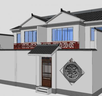 新中式农村乡村自建房别墅民居SU模型下载_sketchup草图大师SKP模型