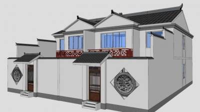 新中式农村乡村自建房别墅民居SU模型下载_sketchup草图大师SKP模型