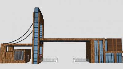 生态公园入口大门+中式围墙SU模型下载_sketchup草图大师SKP模型