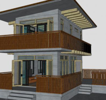 农村乡村二层别墅楼独栋SU模型下载_sketchup草图大师SKP模型