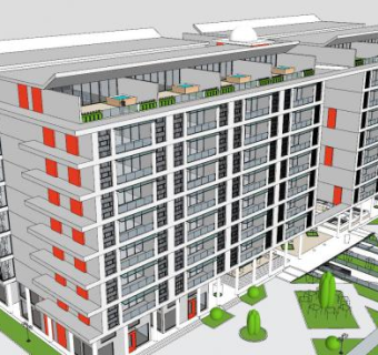 公寓单元楼建筑SU模型下载_sketchup草图大师SKP模型