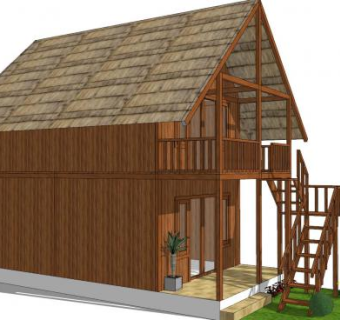 住宅二层小木屋SU模型下载_sketchup草图大师SKP模型