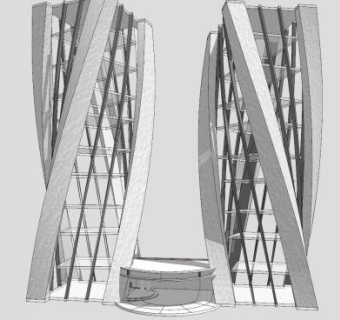 扭曲的城市建筑SU模型下载_sketchup草图大师SKP模型