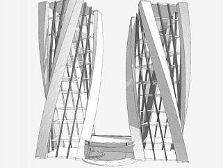 扭曲的城市建筑SU模型下载_sketchup草图大师SKP模型