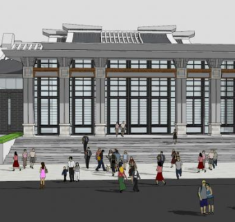 中式歌剧院建筑SU模型下载_sketchup草图大师SKP模型