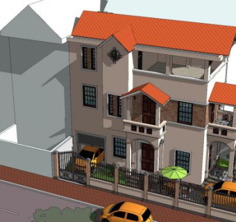 欧式住宅别墅三层楼房SU模型下载_sketchup草图大师SKP模型