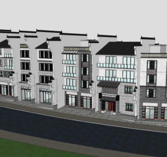 中式徽派沿街商铺SU模型下载_sketchup草图大师SKP模型