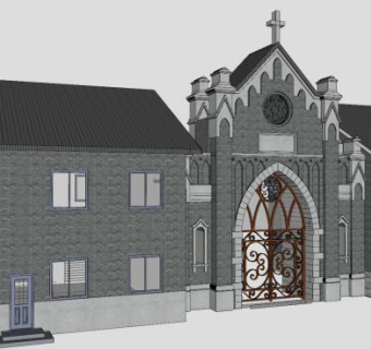 立面教会堂建筑SU模型下载_sketchup草图大师SKP模型