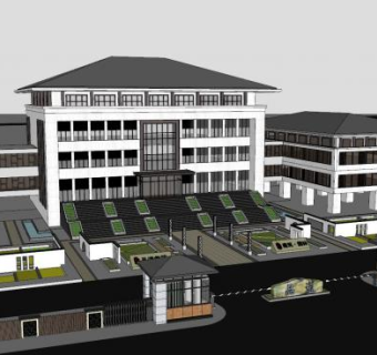 新中式行政办公大楼建筑SU模型下载_sketchup草图大师SKP模型