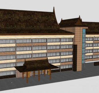 现代中式行政大楼建筑SU模型下载_sketchup草图大师SKP模型