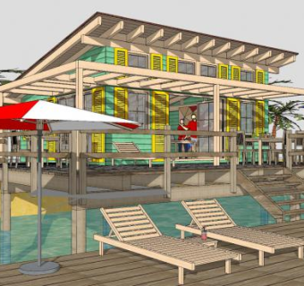 海景房别墅休闲建筑SU模型下载_sketchup草图大师SKP模型