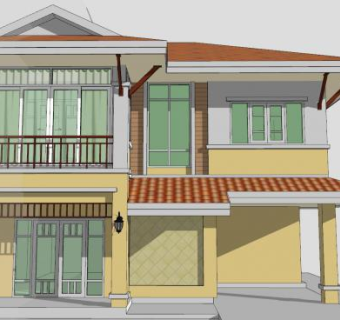 乡村别墅二层房子建筑SU模型下载_sketchup草图大师SKP模型