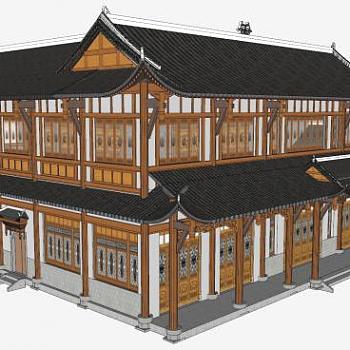 中式合院古建筑SU模型下载_sketchup草图大师SKP模型