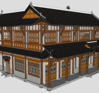 中式合院古建筑SU模型下载_sketchup草图大师SKP模型