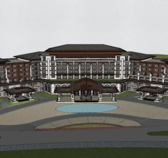 度假酒店建筑体SU模型下载_sketchup草图大师SKP模型