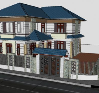 美式二层住宅别墅建筑SU模型下载_sketchup草图大师SKP模型