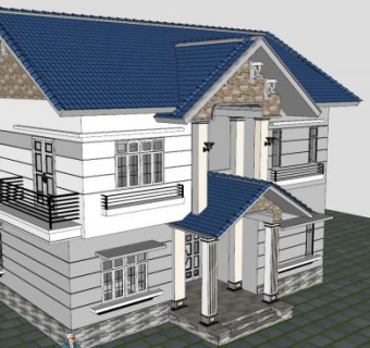 美式住宅别墅建筑SU模型下载_sketchup草图大师SKP模型