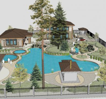 欧式别墅带游泳池休闲场所SU模型下载_sketchup草图大师SKP模型