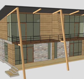 休闲度假双层木屋SU模型下载_sketchup草图大师SKP模型