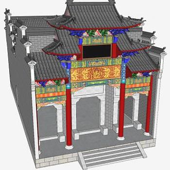 宗祠祠堂古建筑SU模型下载_sketchup草图大师SKP模型