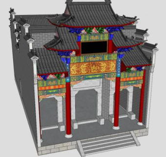宗祠祠堂古建筑SU模型下载_sketchup草图大师SKP模型