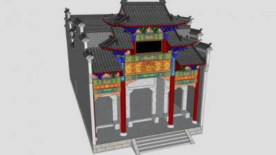 宗祠祠堂古建筑SU模型下载_sketchup草图大师SKP模型