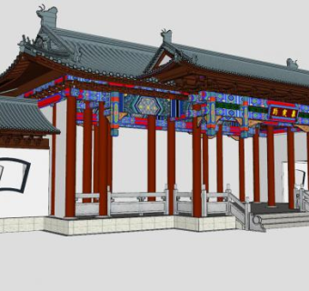 中式古建西门大门SU模型下载_sketchup草图大师SKP模型