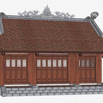 中式寺庙建筑禅房SU模型下载_sketchup草图大师SKP模型