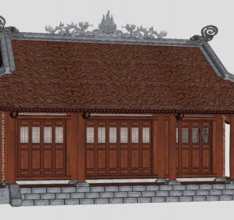 中式寺庙建筑禅房SU模型下载_sketchup草图大师SKP模型