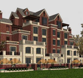 英式伦别墅建筑房子SU模型下载_sketchup草图大师SKP模型