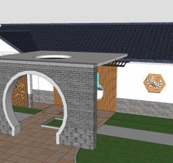 中式公厕生态公共厕所SU模型下载_sketchup草图大师SKP模型