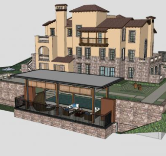 欧式山地别墅建筑私人住宅SU模型下载_sketchup草图大师SKP模型