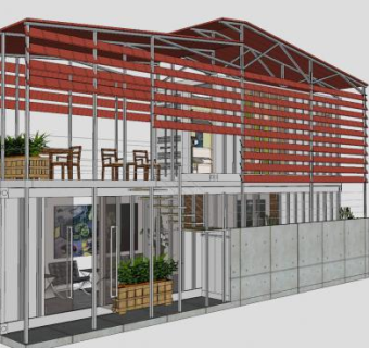 精美集装箱住宅别墅SU模型下载_sketchup草图大师SKP模型