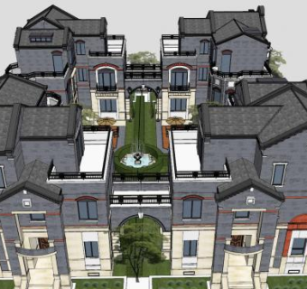 后民国别墅建筑SU模型下载_sketchup草图大师SKP模型