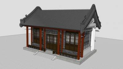 悬山式建筑SU模型下载_sketchup草图大师SKP模型