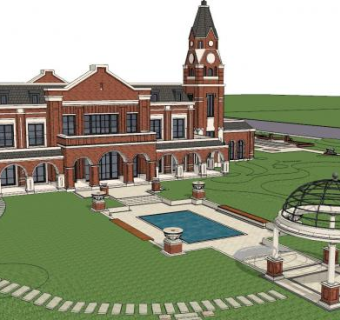 英伦风格售楼处景观SU模型下载_sketchup草图大师SKP模型