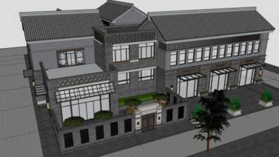 中式建筑会所SU模型下载_sketchup草图大师SKP模型