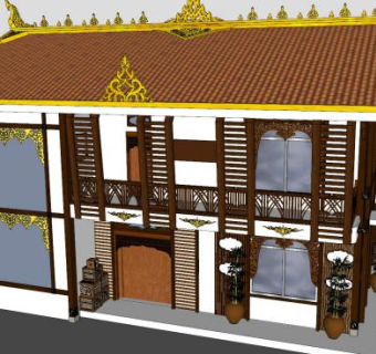 藏式二层住宅小楼SU模型下载_sketchup草图大师SKP模型